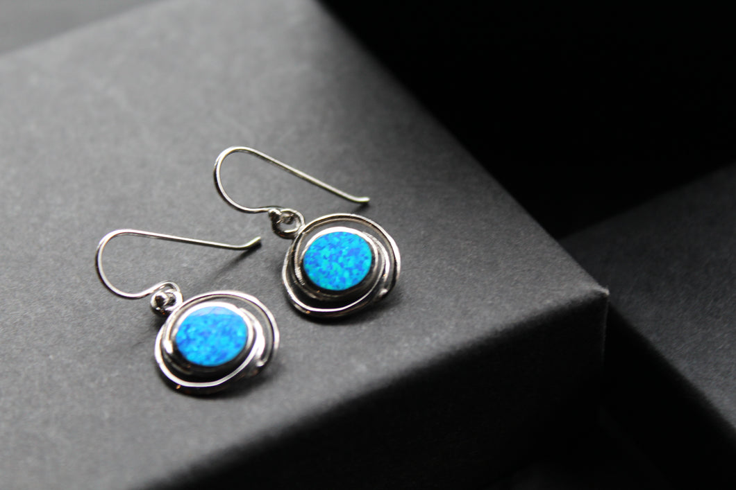 Blue Opal Circles Earrings