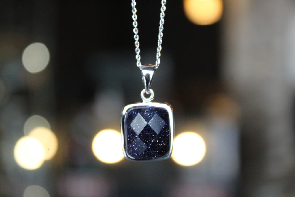 Blue Sandstone Pendant and Chain