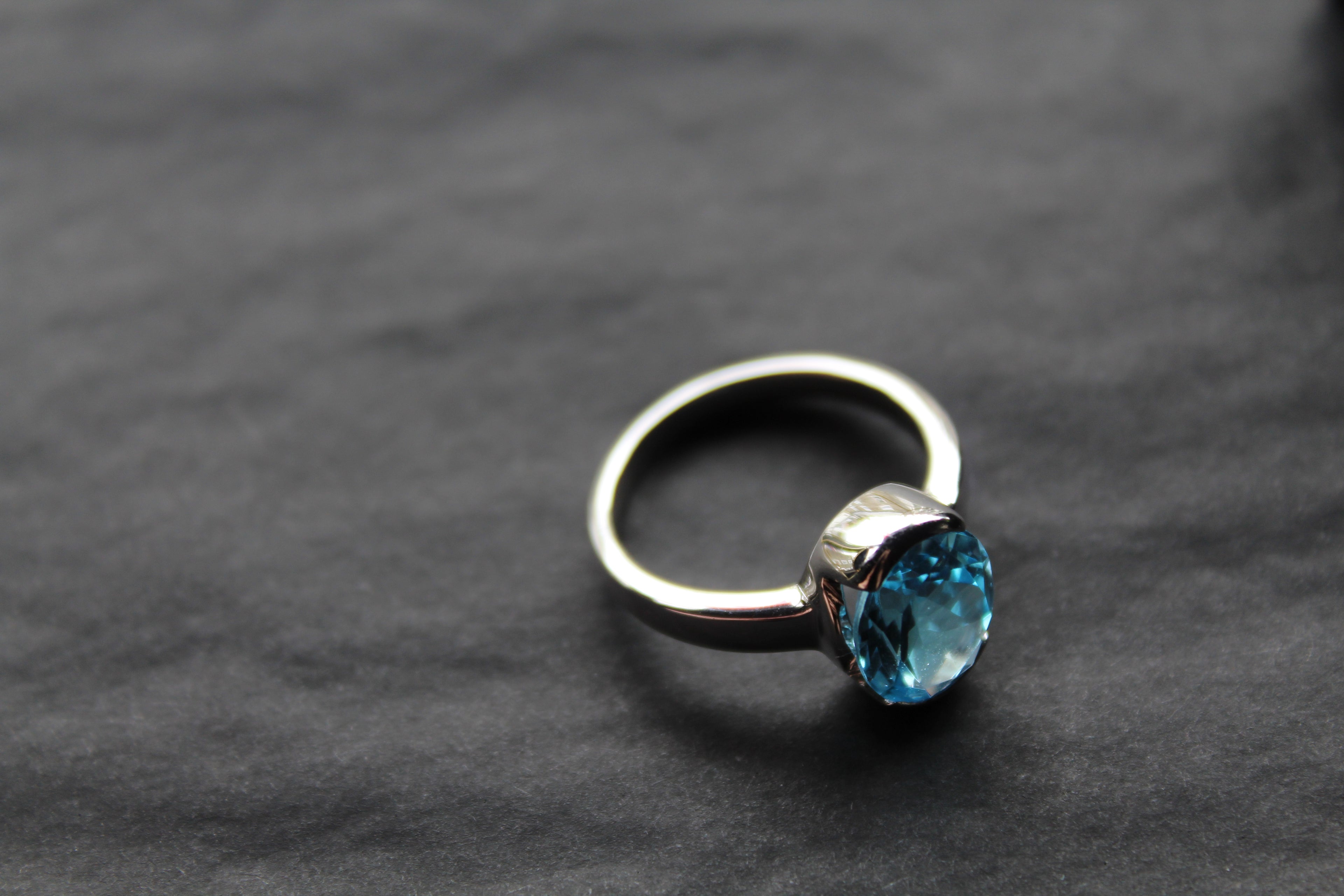 Blue Topaz Cocktail Ring with Rhodium Plate
