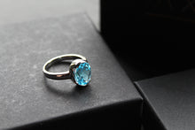 Load image into Gallery viewer, Blue Topaz Cocktail Ring with Rhodium Plate
