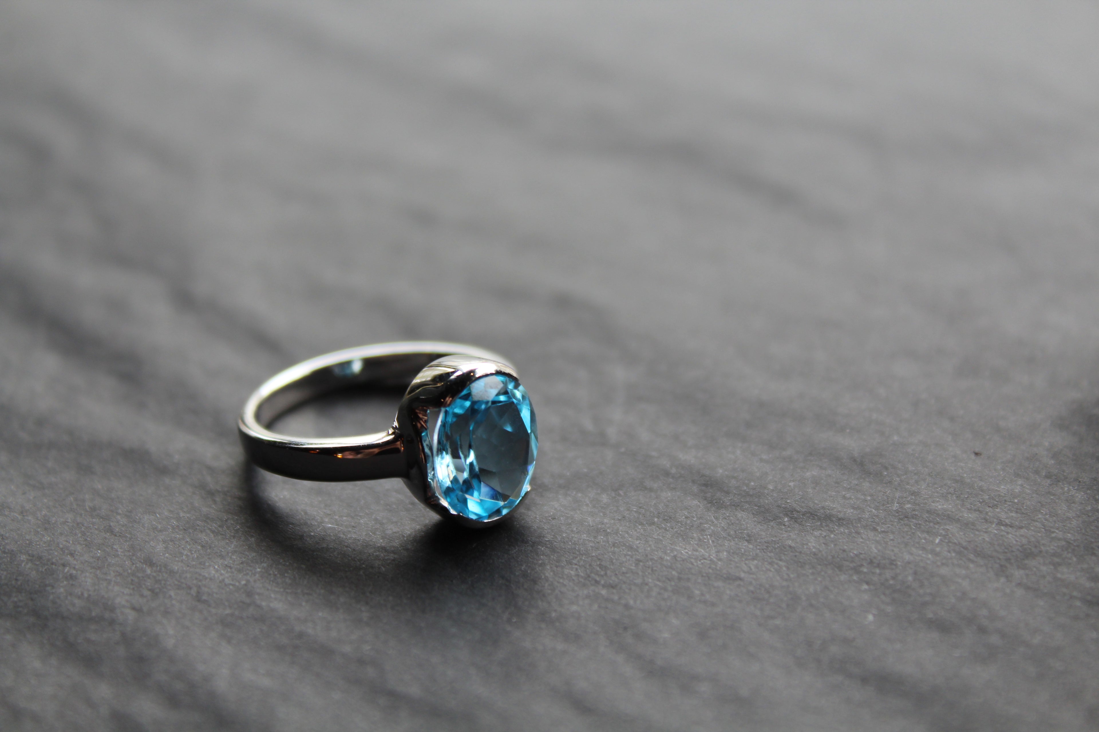 Blue Topaz Cocktail Ring with Rhodium Plate
