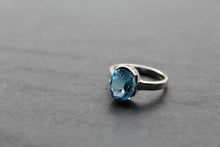 Load image into Gallery viewer, Blue Topaz Cocktail Ring with Rhodium Plate
