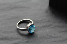 Load image into Gallery viewer, Blue Topaz Cocktail Ring with Rhodium Plate
