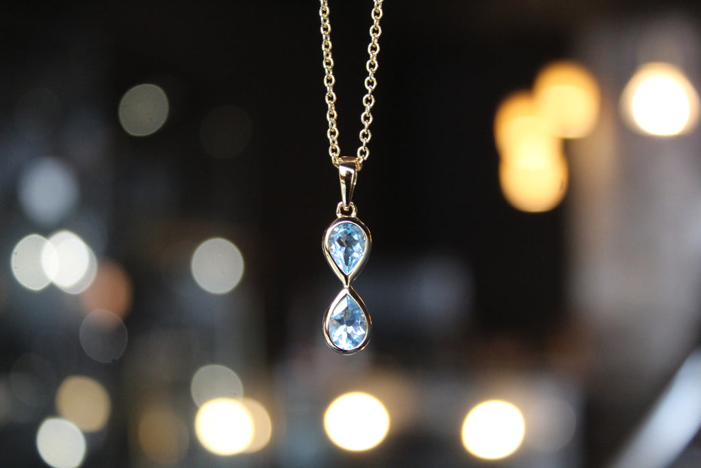 Blue Topaz Double Drop Pendant and Chain