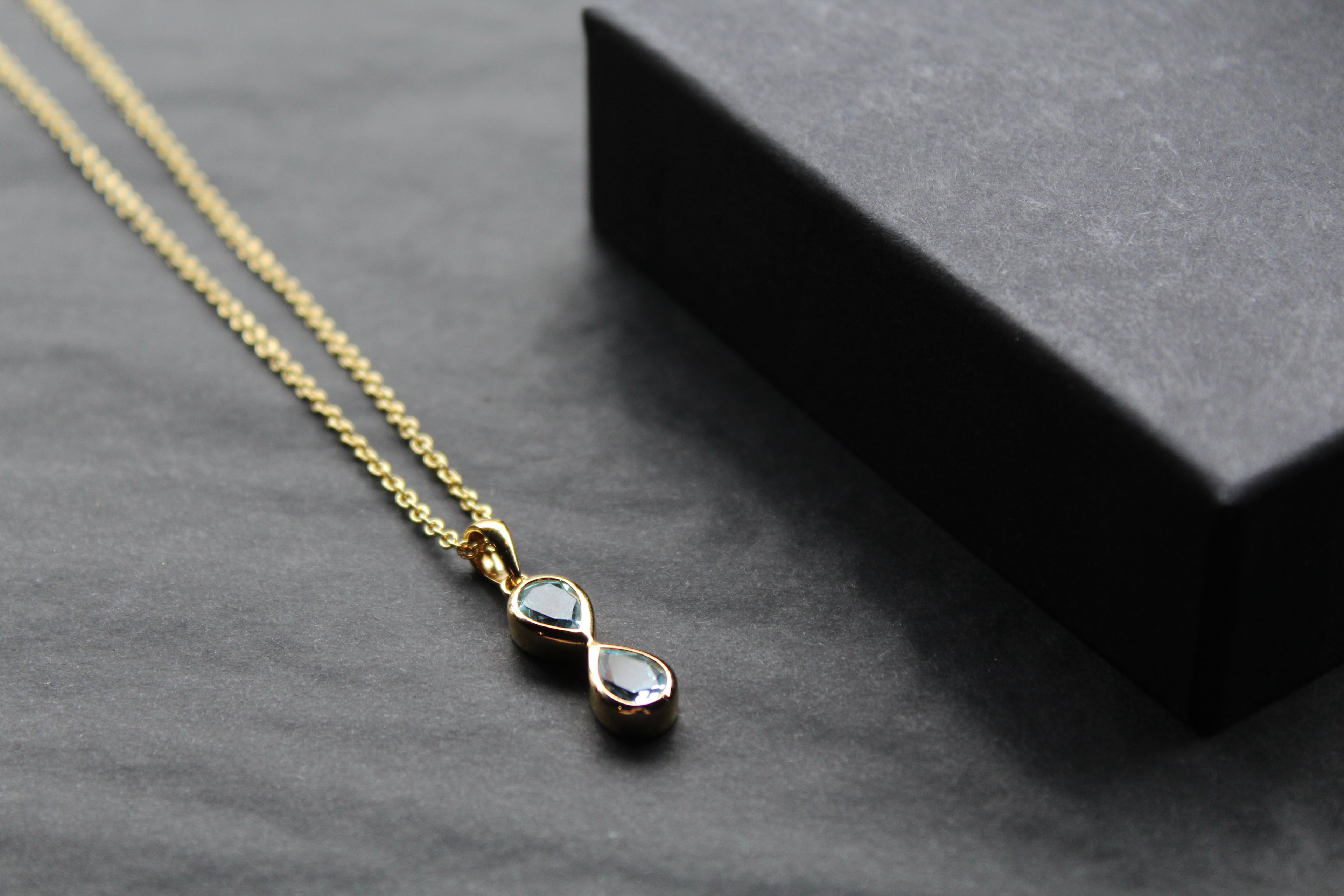 Blue Topaz Double Drop Pendant and Chain