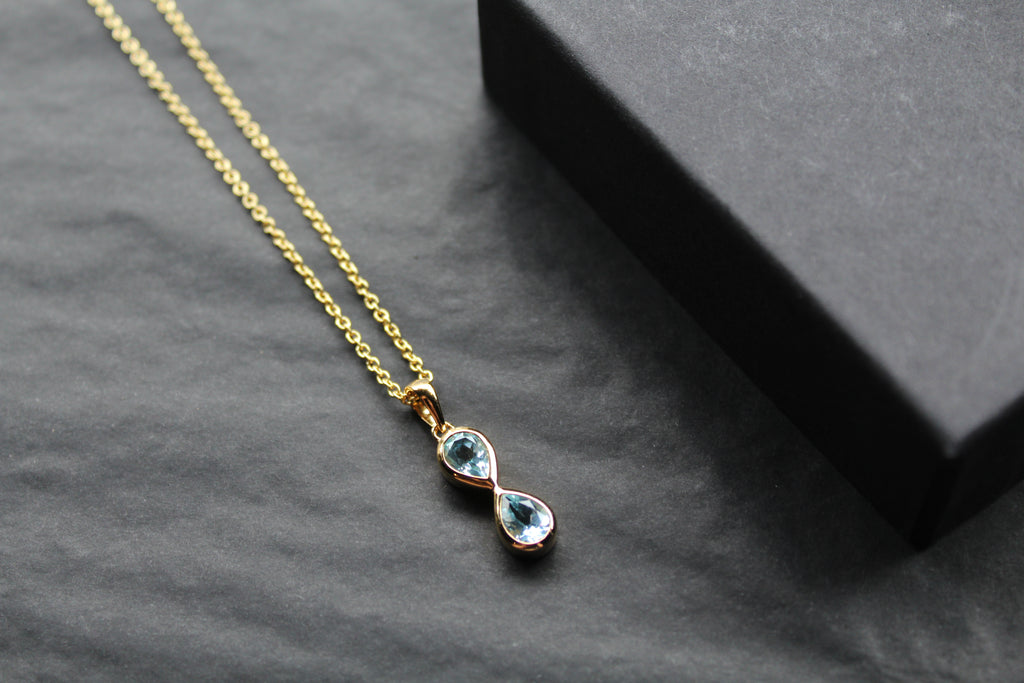 Blue Topaz Double Drop Pendant and Chain