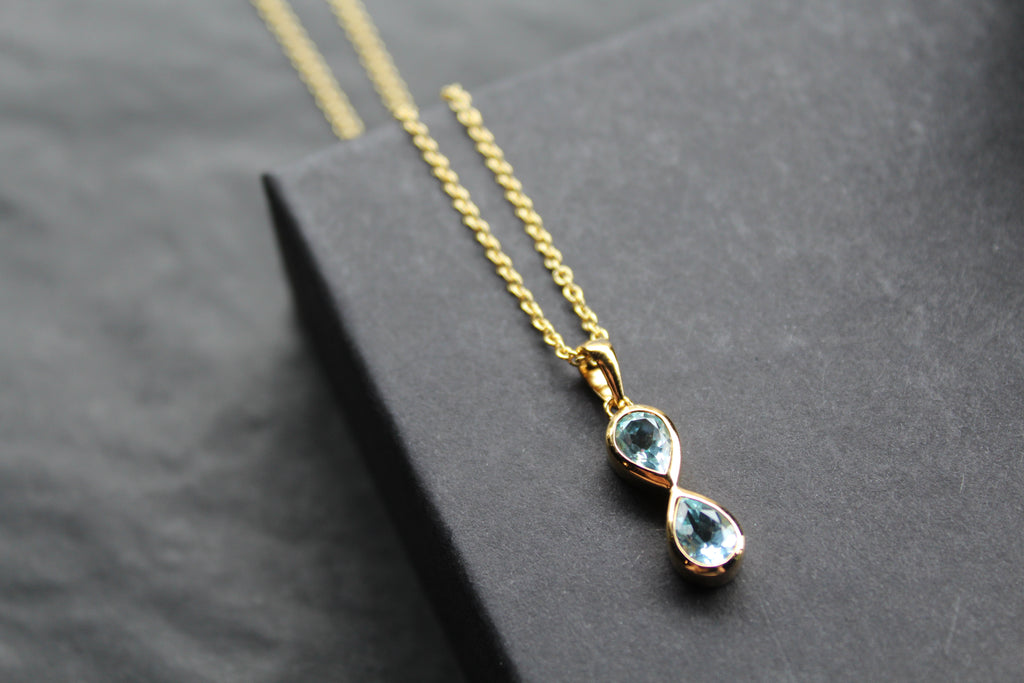 Blue Topaz Double Drop Pendant and Chain