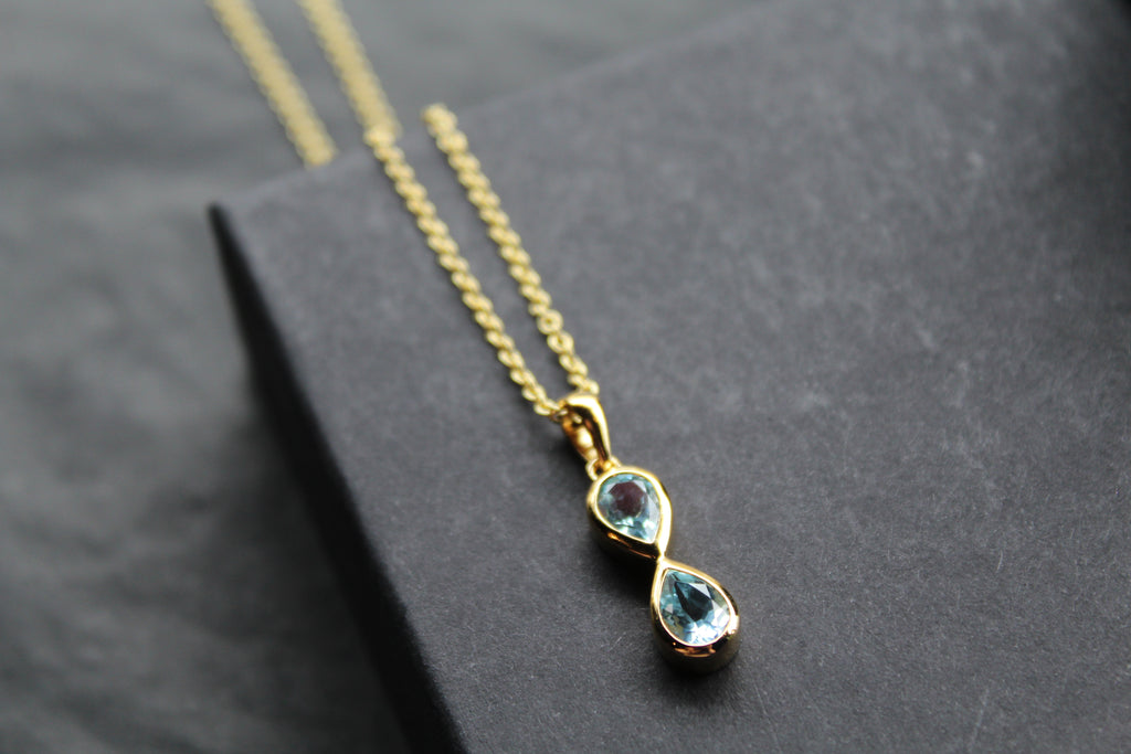Blue Topaz Double Drop Pendant and Chain