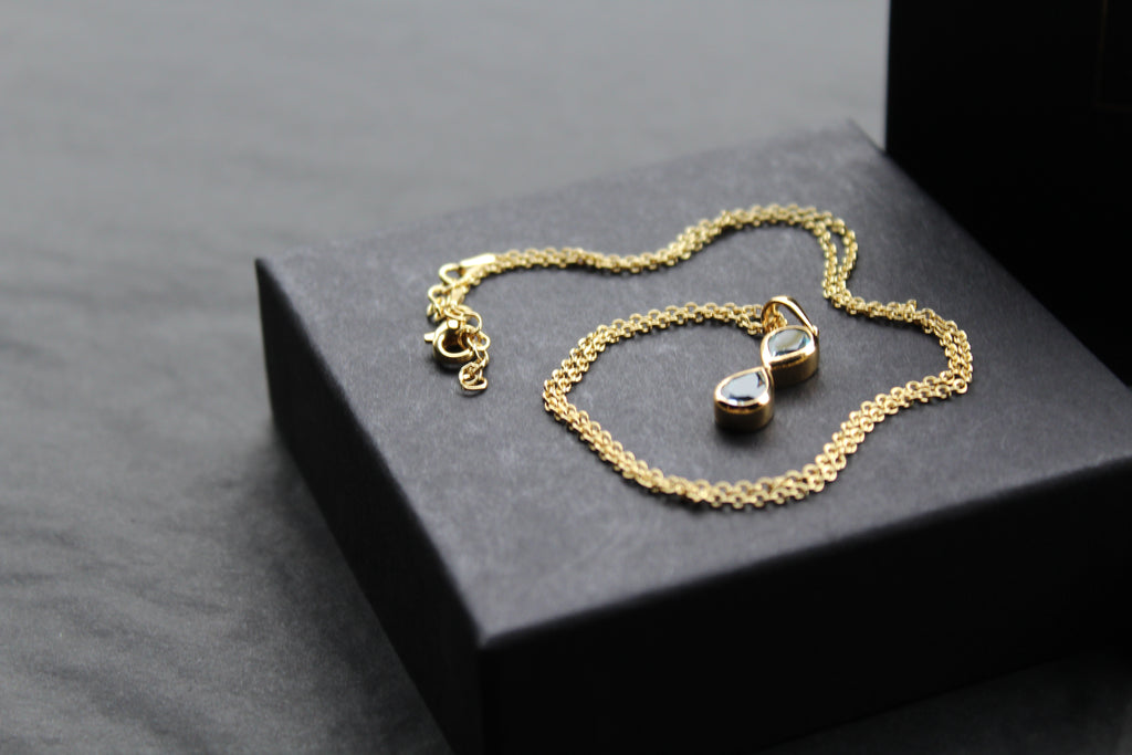 Blue Topaz Double Drop Pendant and Chain