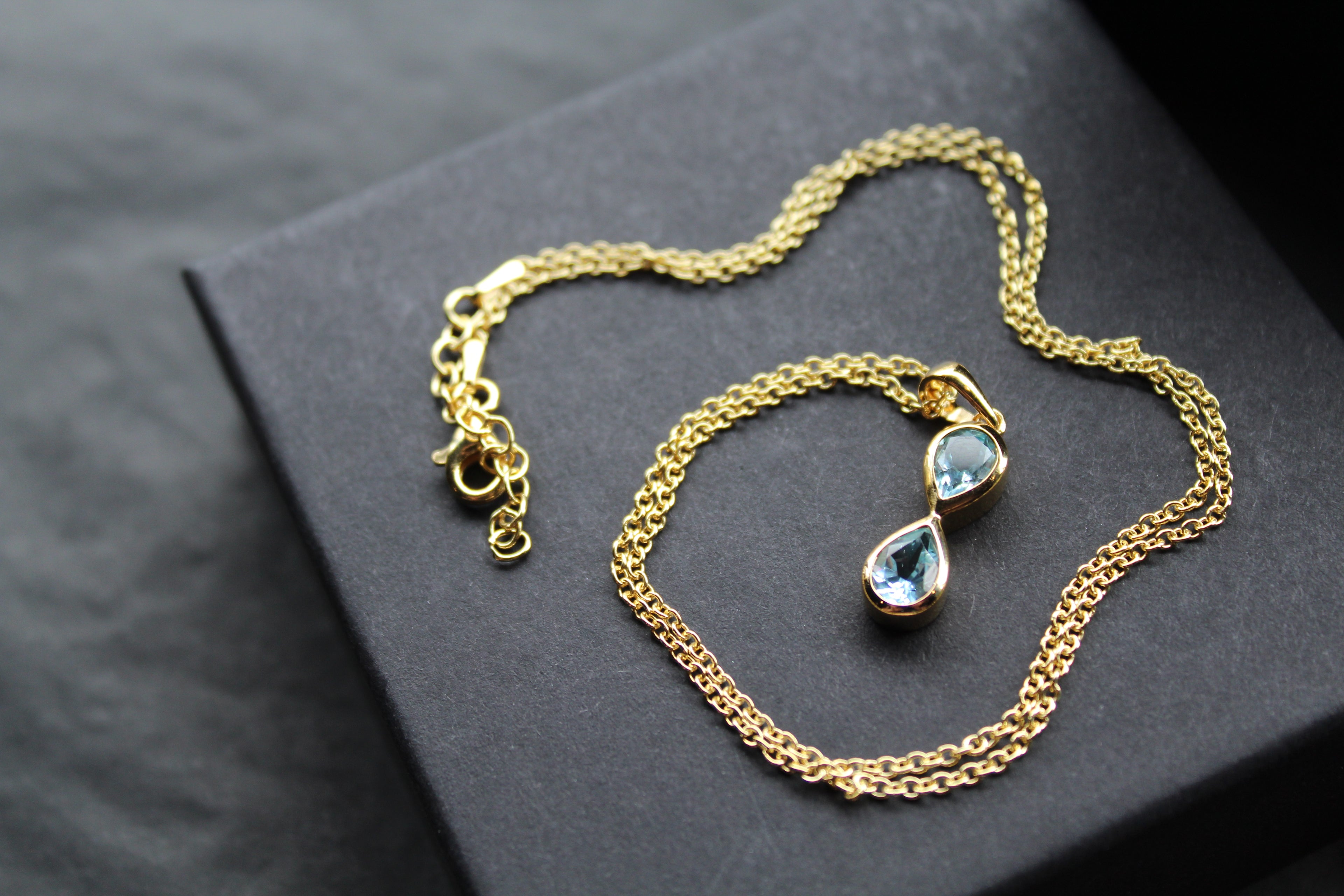 Blue Topaz Double Drop Pendant and Chain
