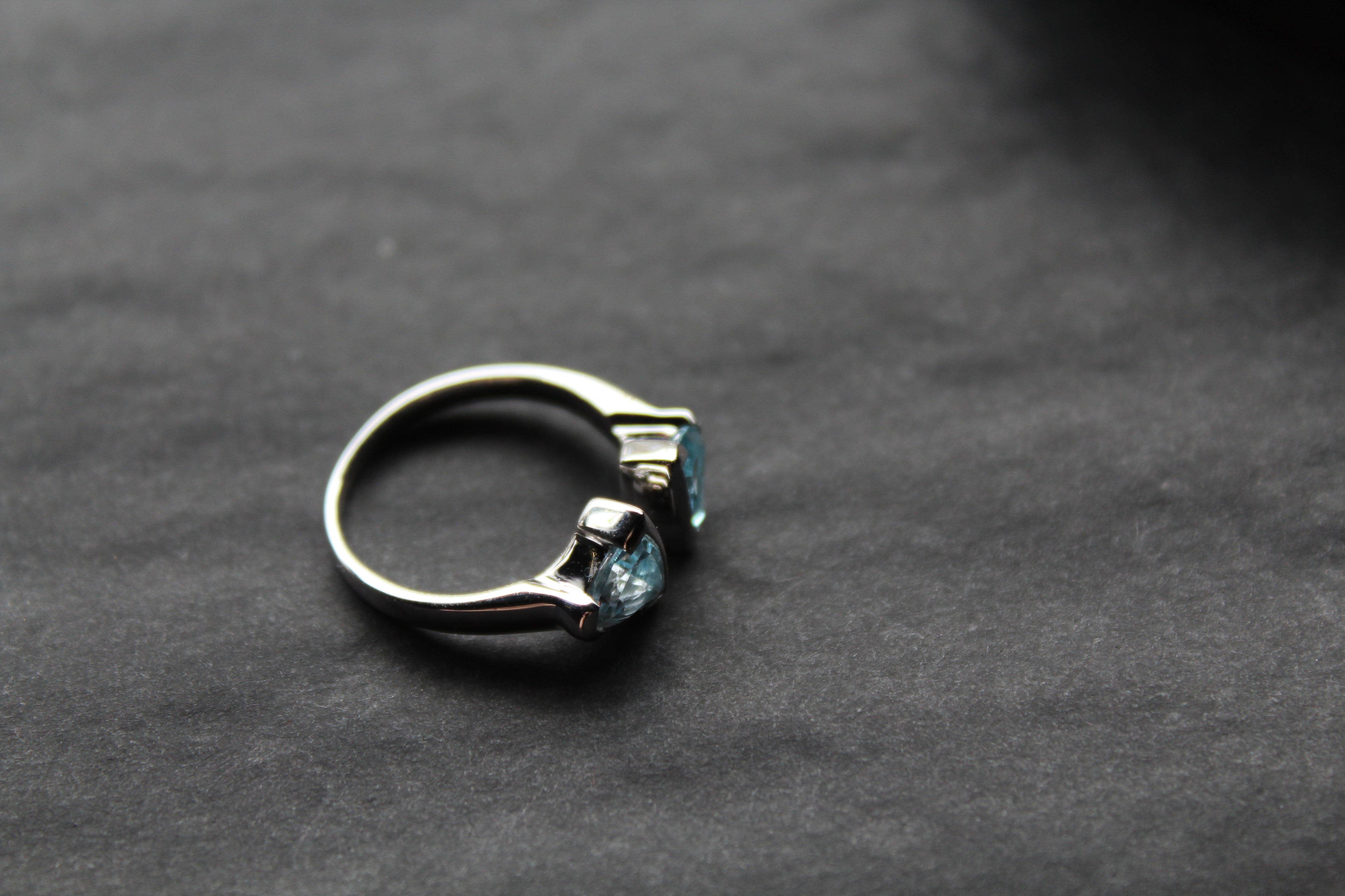 Blue Topaz Double Triangle Ring