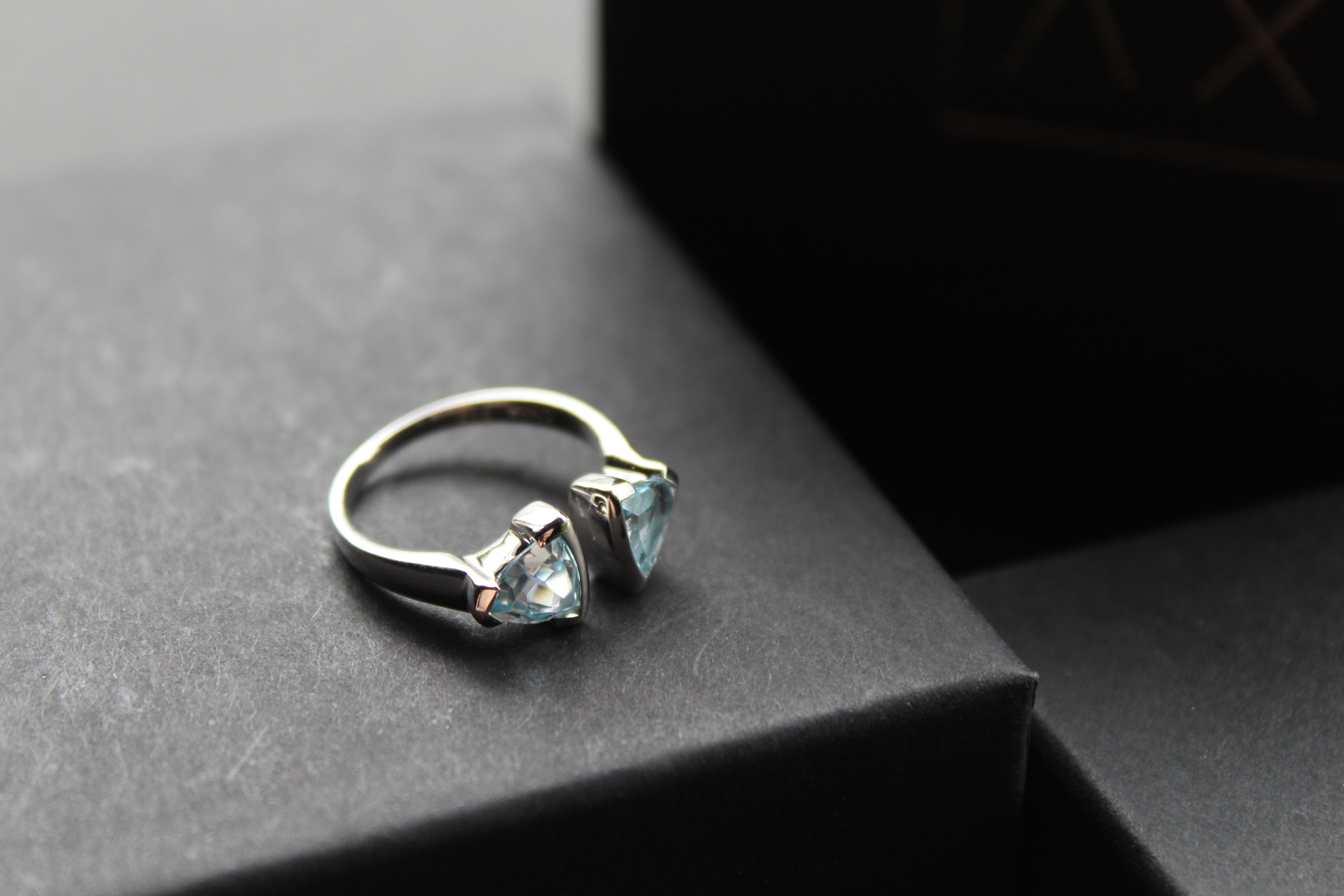 Blue Topaz Double Triangle Ring