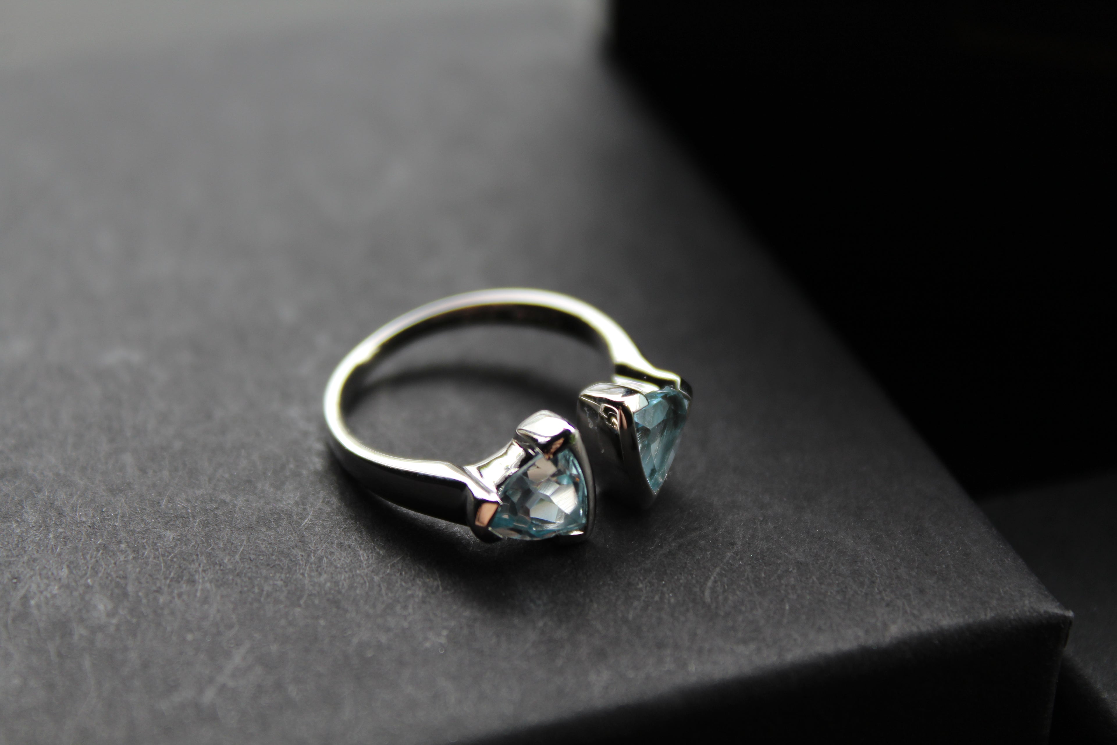 Blue Topaz Double Triangle Ring