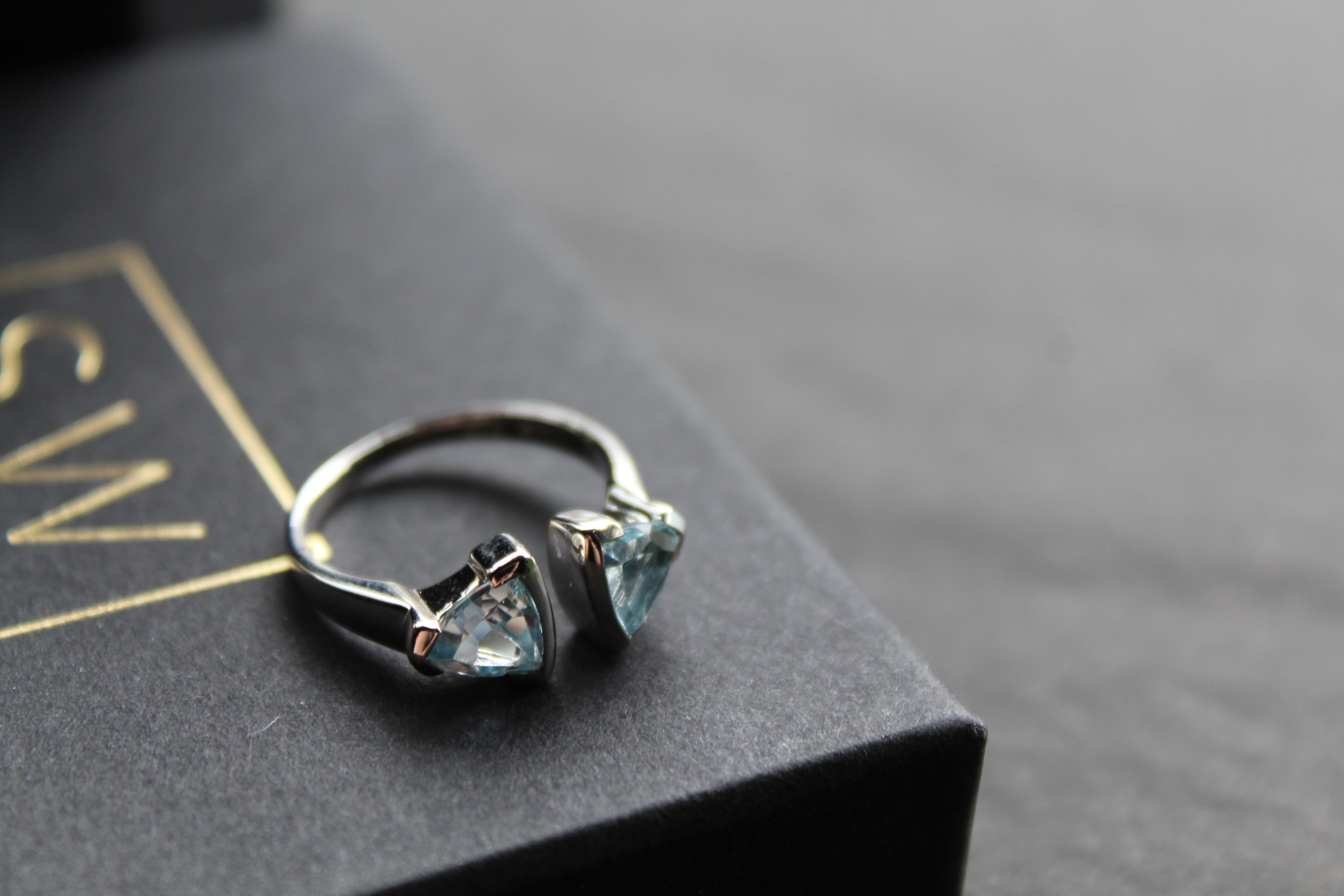 Blue Topaz Double Triangle Ring