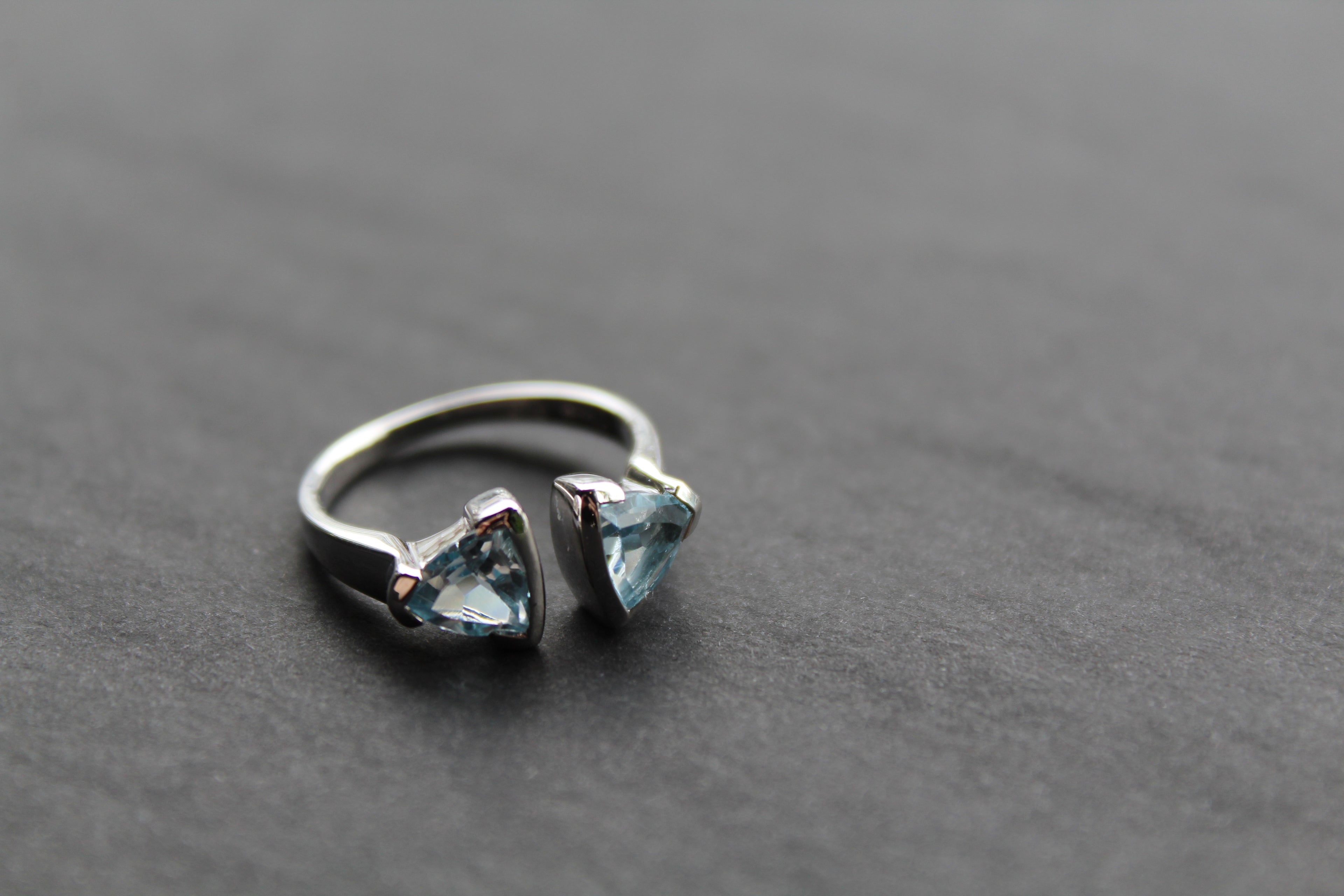 Blue Topaz Double Triangle Ring