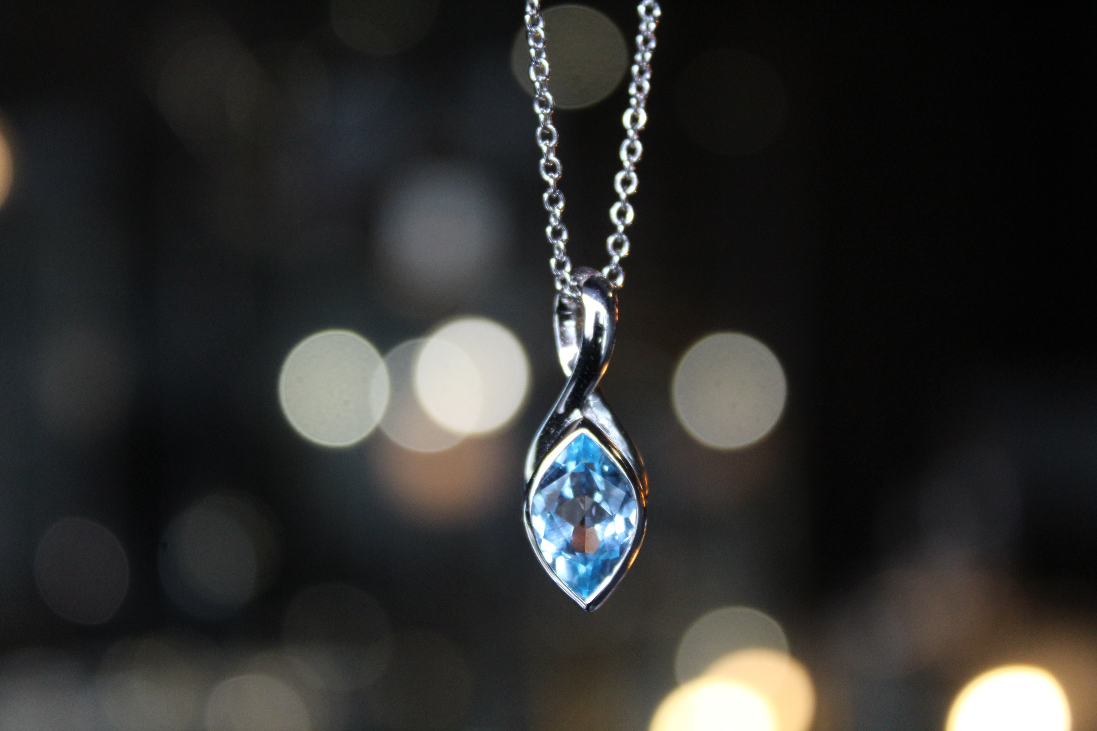 Blue Topaz Leaf Drop Pendant & Chain