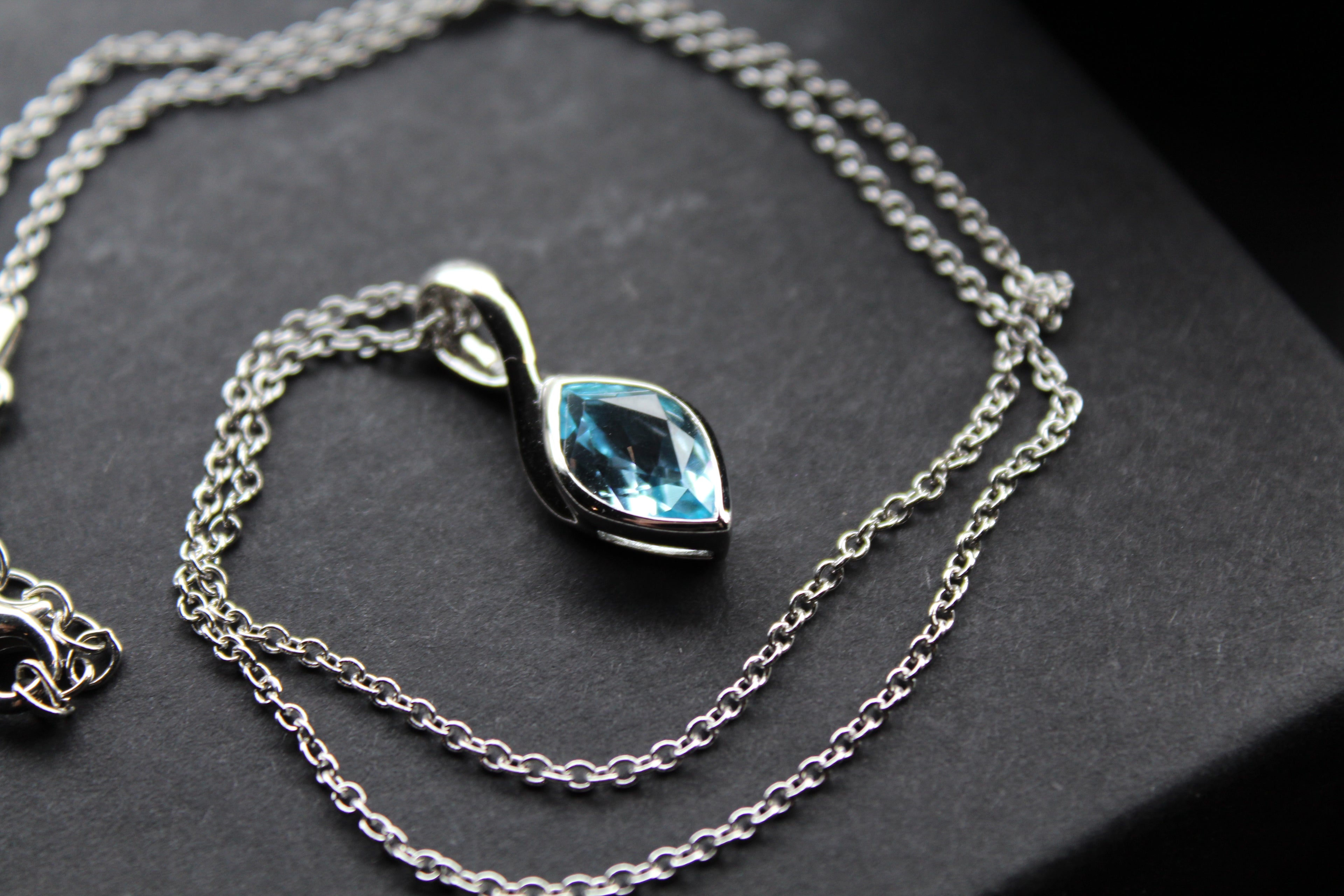 Blue Topaz Leaf Drop Pendant & Chain