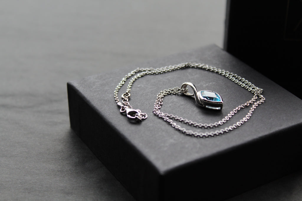 Blue Topaz Leaf Drop Pendant & Chain