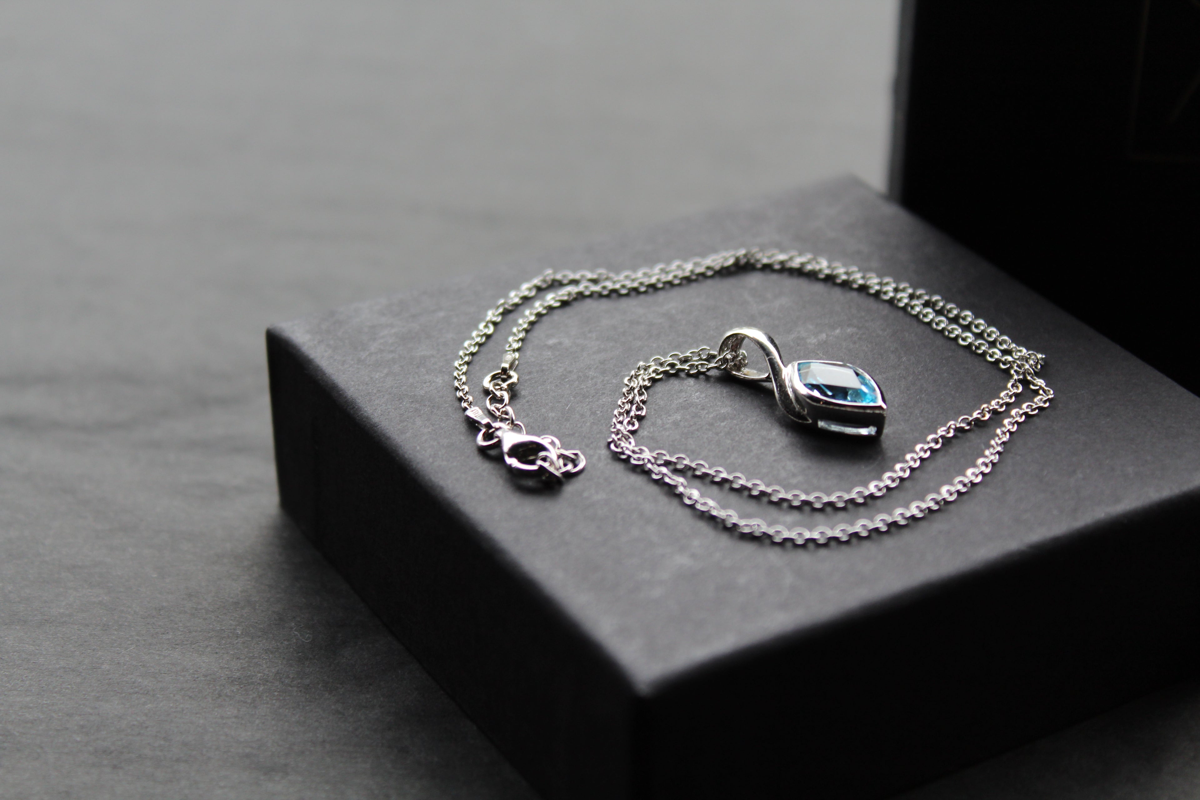 Blue Topaz Leaf Drop Pendant & Chain
