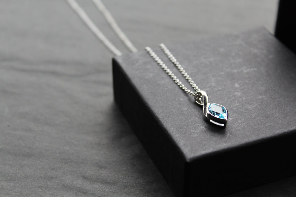Blue Topaz Leaf Drop Pendant & Chain