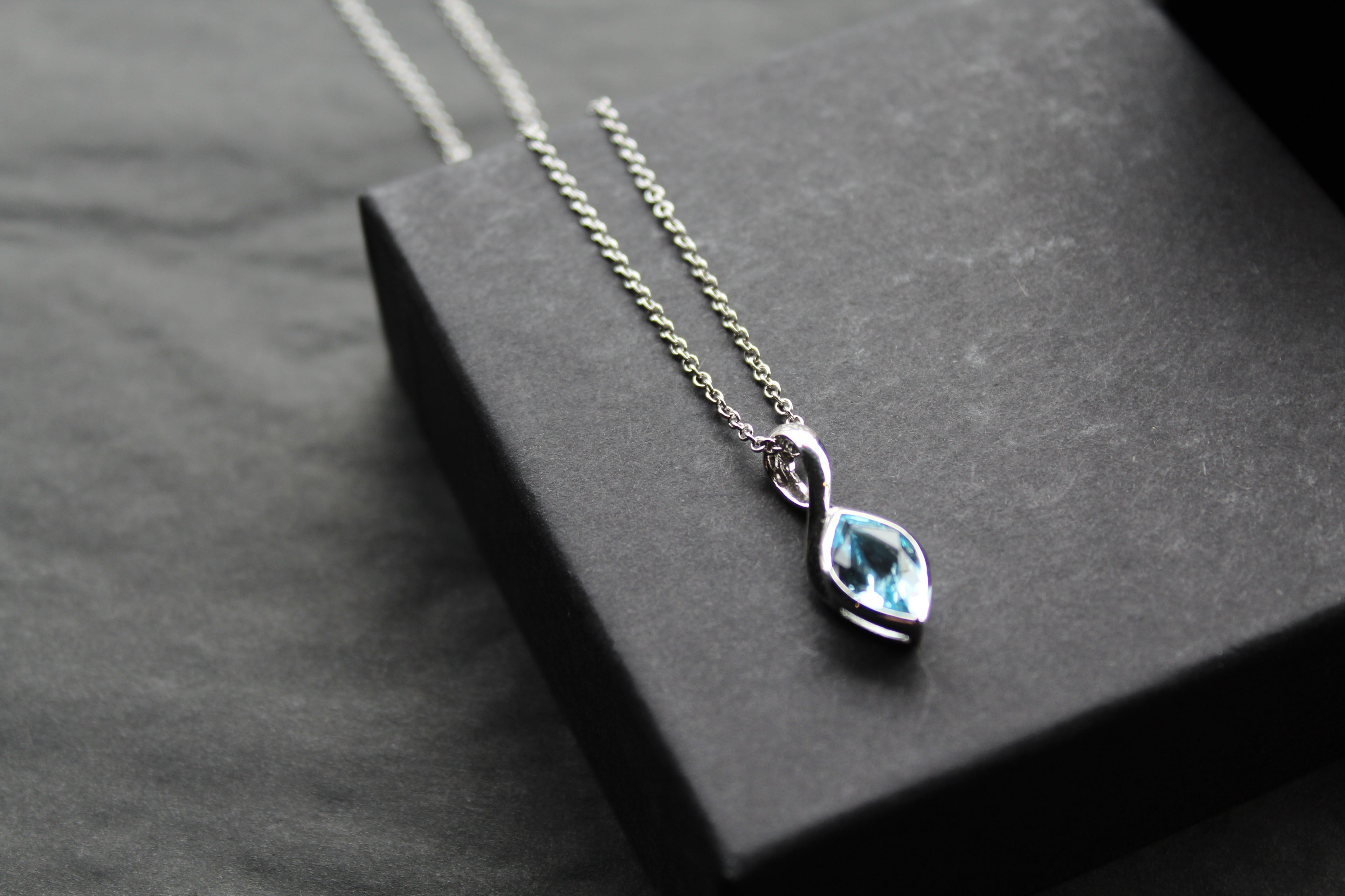 Blue Topaz Leaf Drop Pendant & Chain