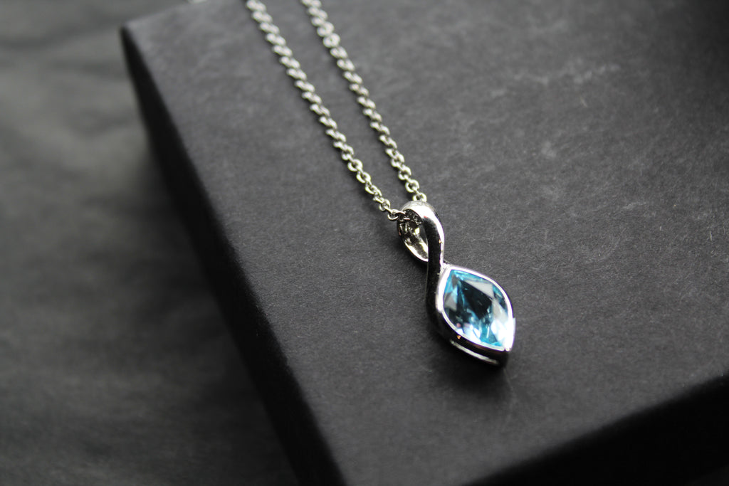 Blue Topaz Leaf Drop Pendant & Chain