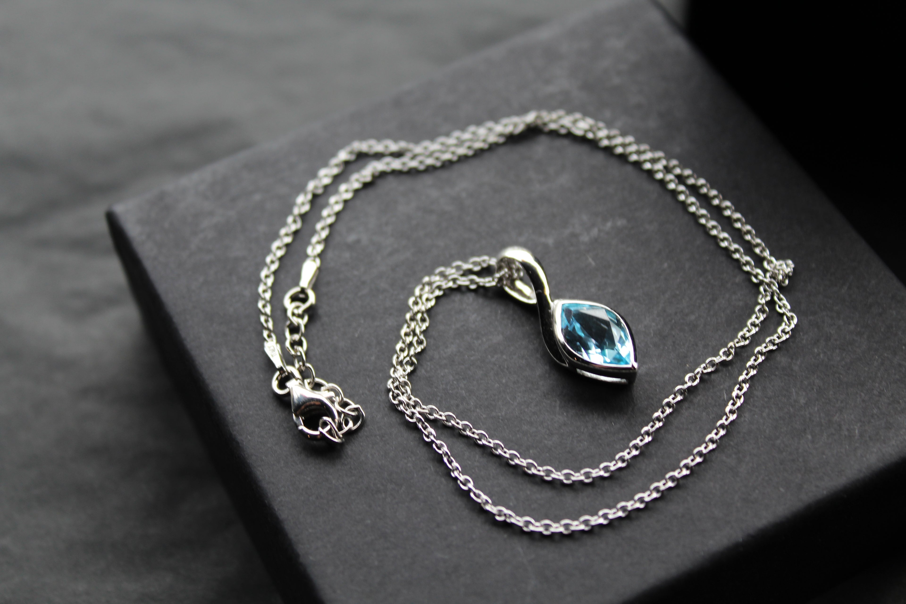 Blue Topaz Leaf Drop Pendant & Chain