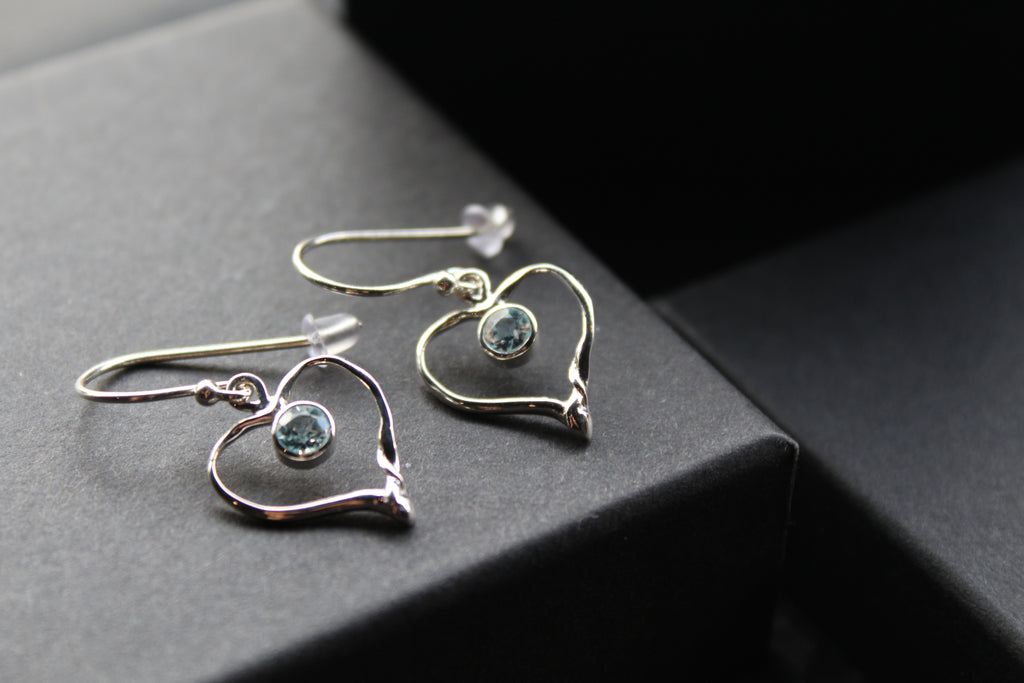 Blue Topaz Organic Heart Shape Dropdown Earrings