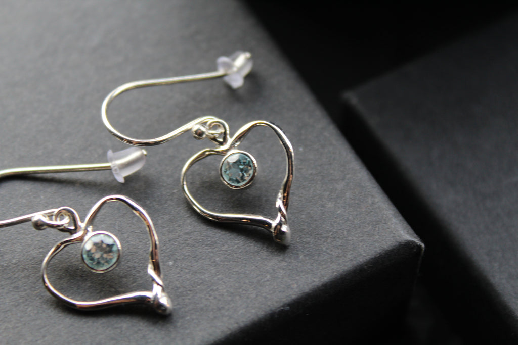 Blue Topaz Organic Heart Shape Dropdown Earrings