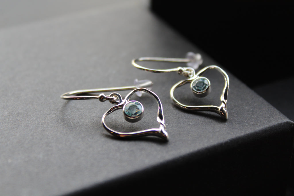 Blue Topaz Organic Heart Shape Dropdown Earrings