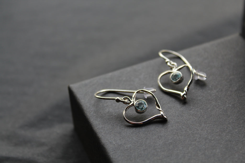 Blue Topaz Organic Heart Shape Dropdown Earrings