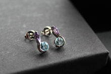 Load image into Gallery viewer, Blue Topaz &amp; Amethyst Double Drop Earrings

