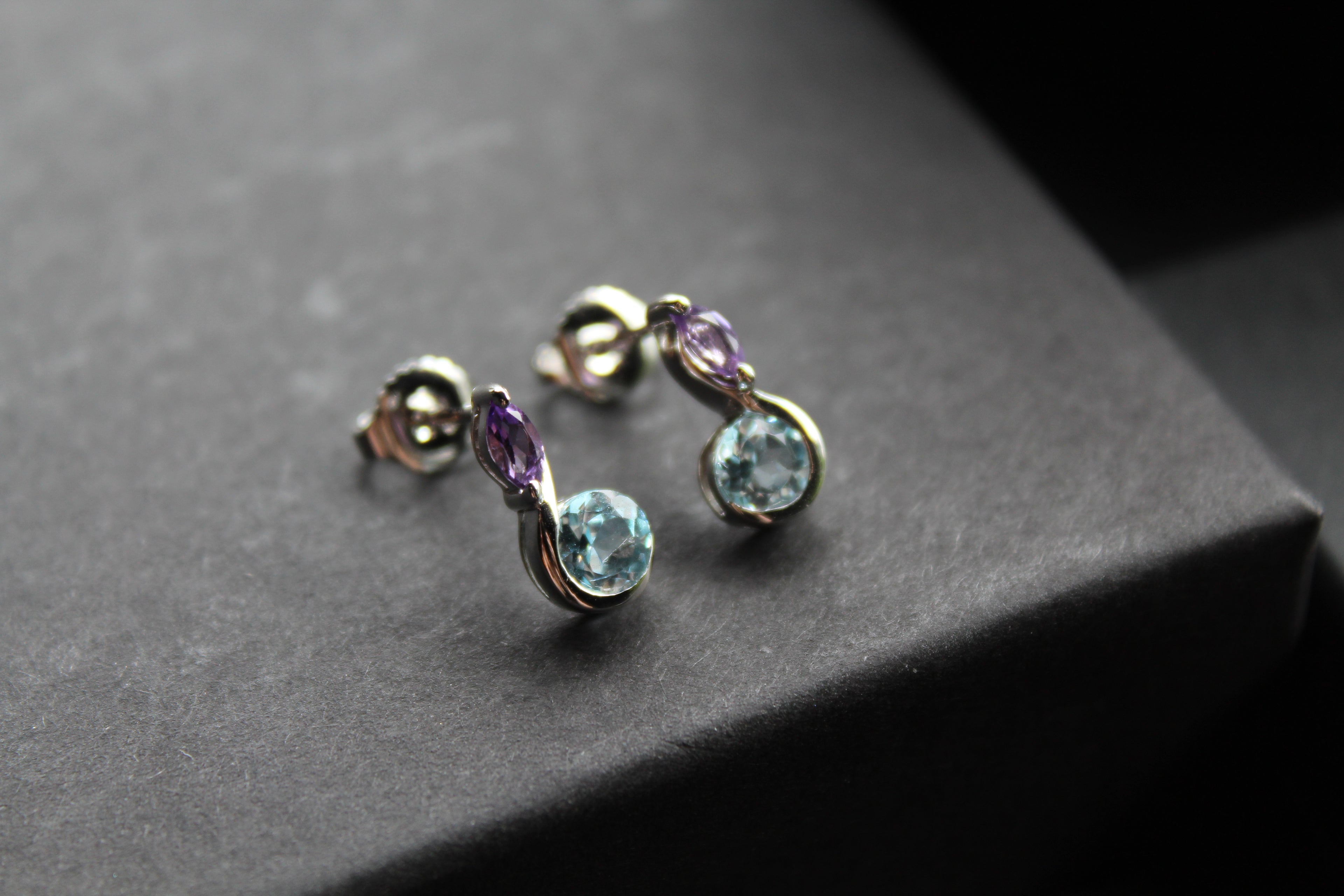 Blue Topaz & Amethyst Double Drop Earrings