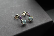 Load image into Gallery viewer, Blue Topaz &amp; Amethyst Double Drop Earrings
