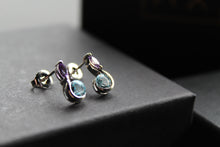 Load image into Gallery viewer, Blue Topaz &amp; Amethyst Double Drop Earrings
