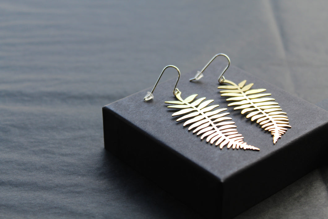 Brass & Sterling Silver Statement Earrings Fern
