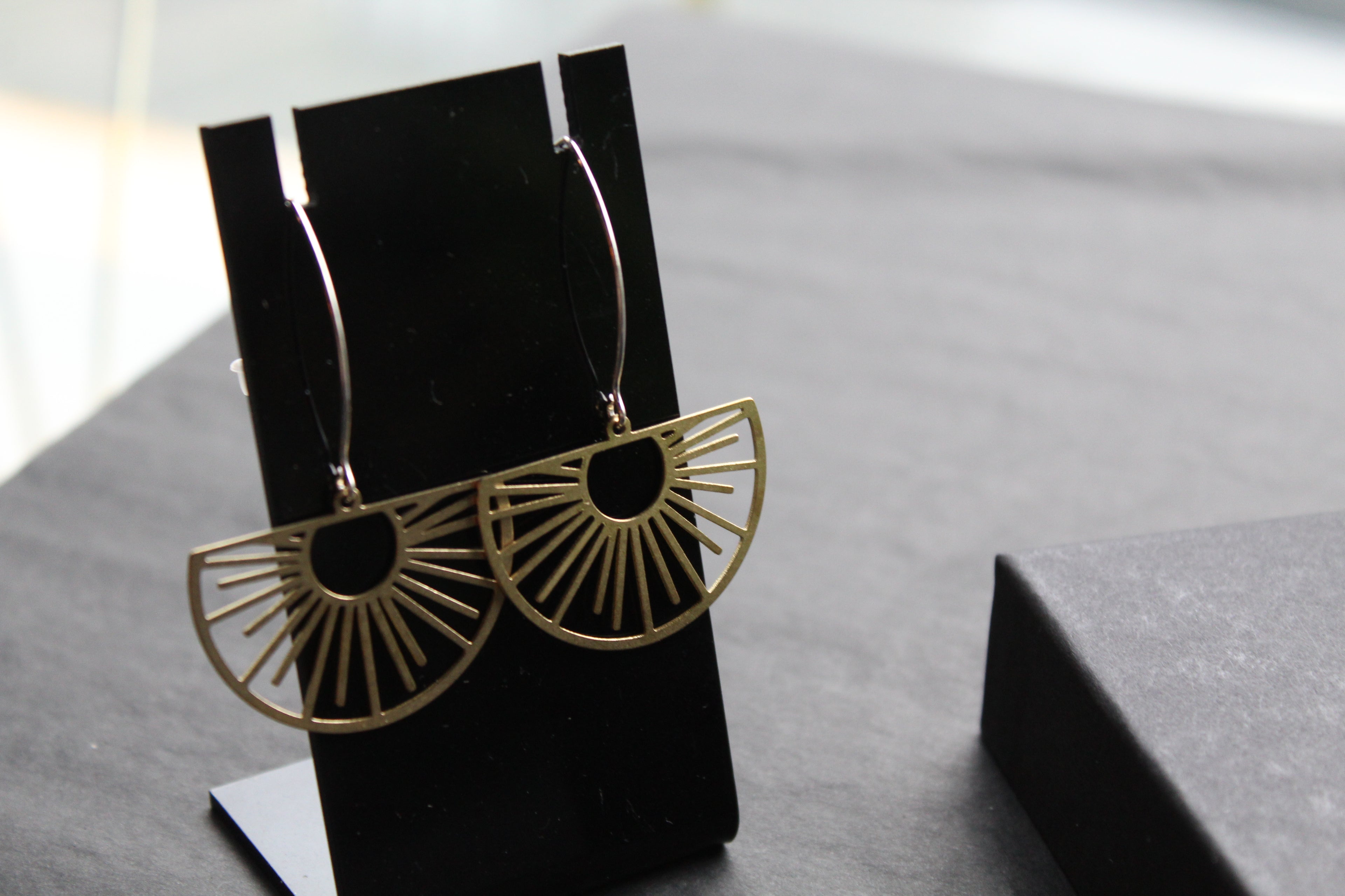 Brass & Sterling Silver Statement Earrings Half Sun