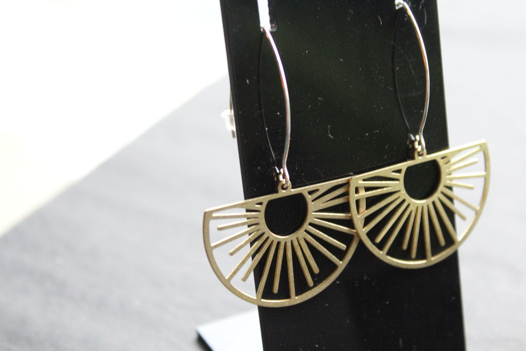 Brass & Sterling Silver Statement Earrings Half Sun