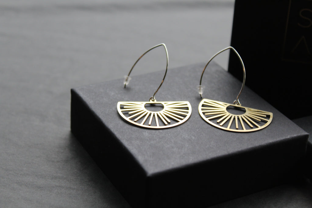 Brass & Sterling Silver Statement Earrings Half Sun