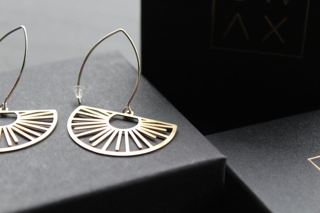 Brass & Sterling Silver Statement Earrings Half Sun