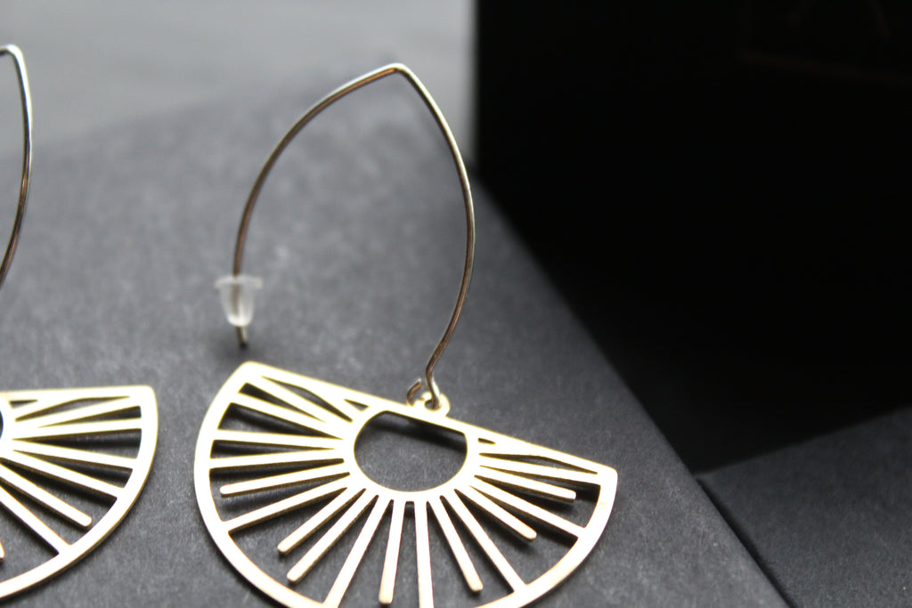 Brass & Sterling Silver Statement Earrings Half Sun