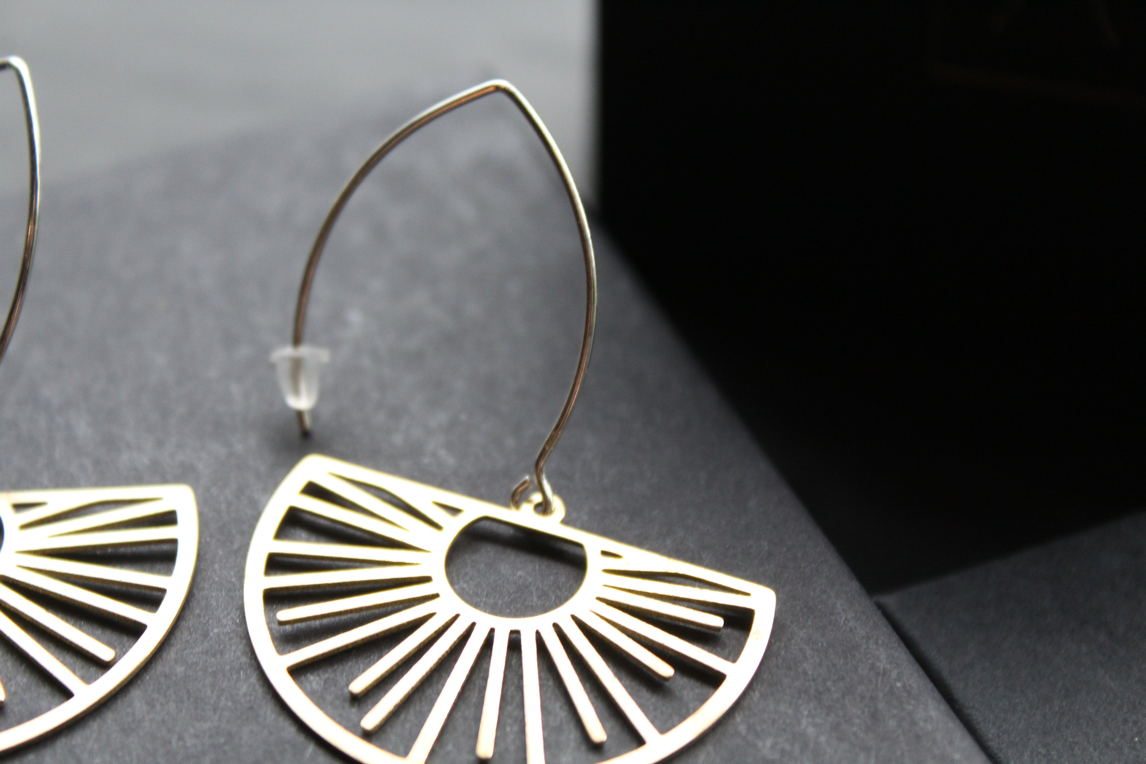 Brass & Sterling Silver Statement Earrings Half Sun