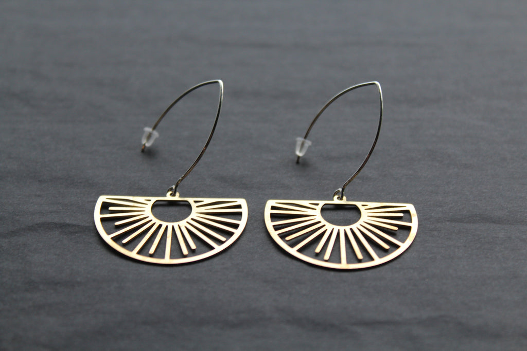 Brass & Sterling Silver Statement Earrings Half Sun