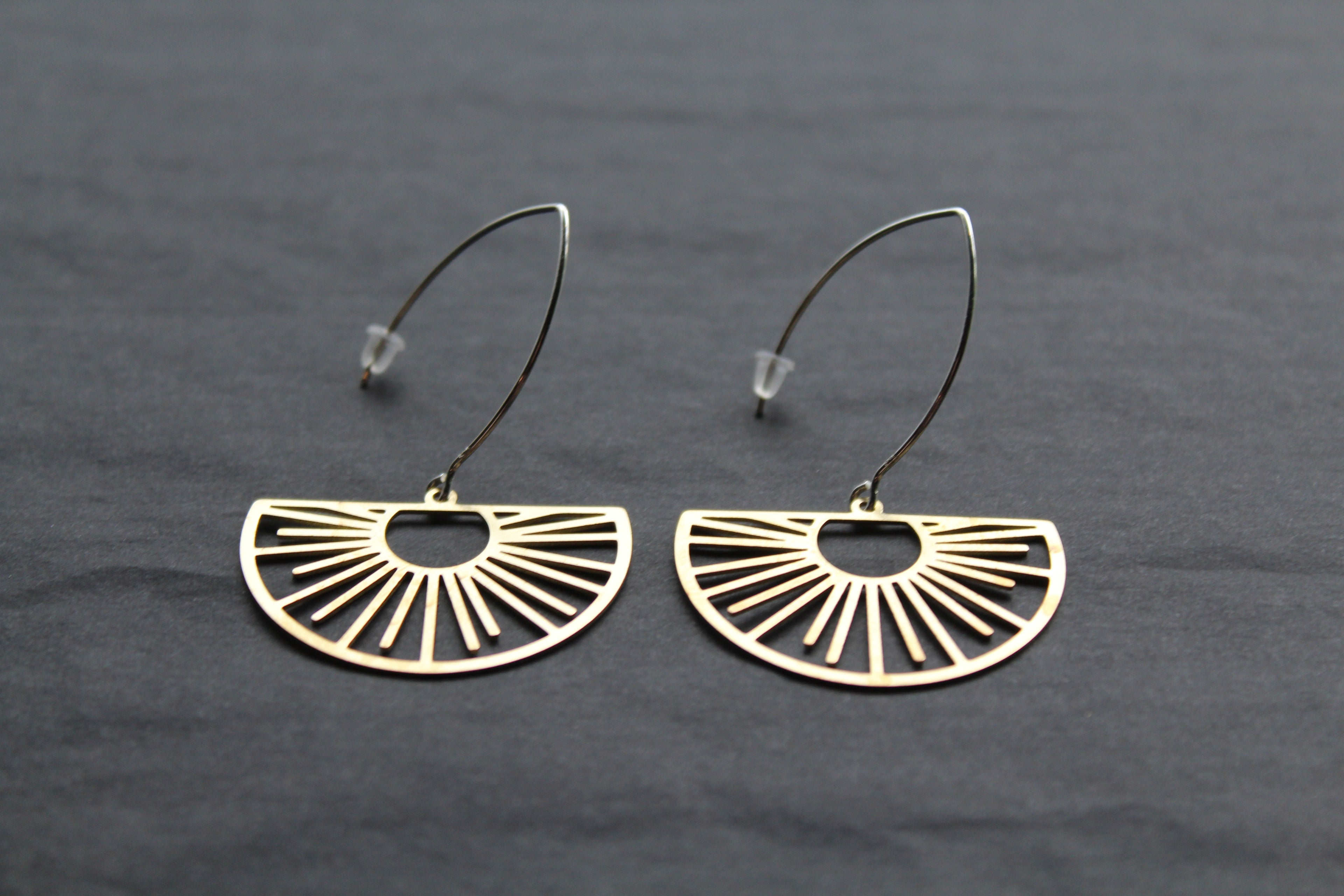 Brass & Sterling Silver Statement Earrings Half Sun