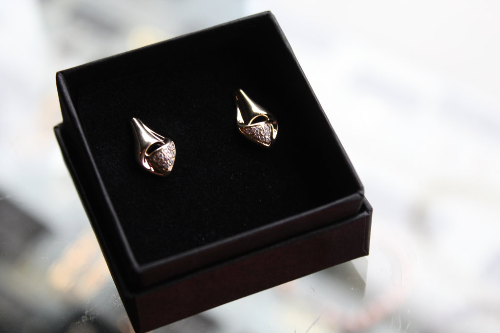 CZ Teardrop Drop Earrings Silver with Gold Plate