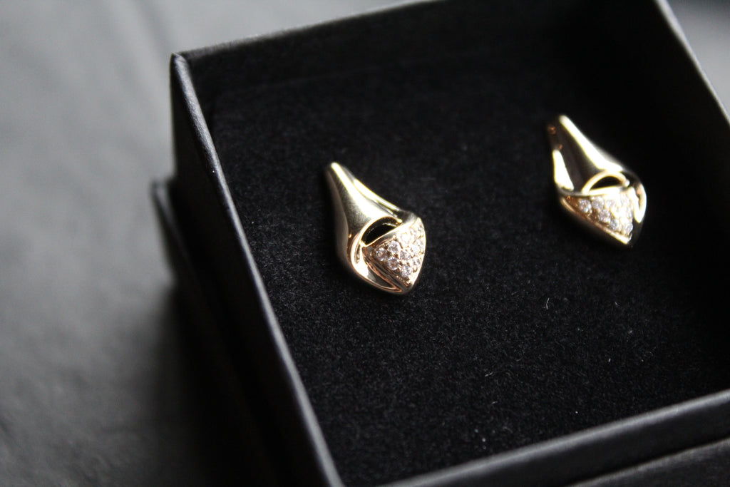 CZ Teardrop Drop Earrings Silver with Gold Plate