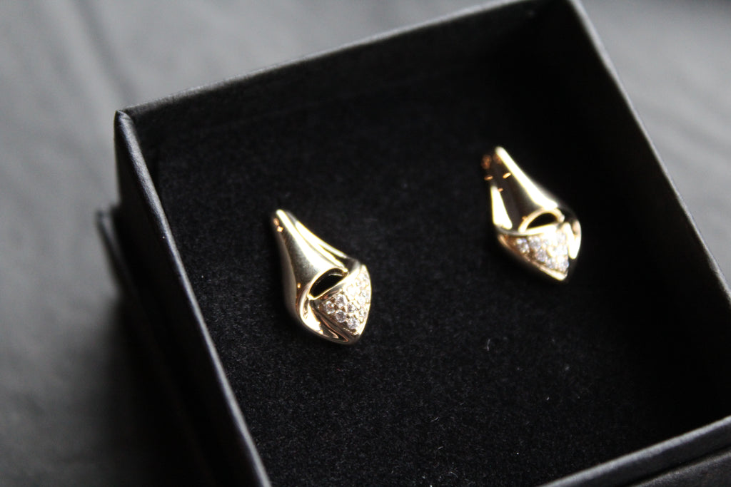 CZ Teardrop Drop Earrings Silver with Gold Plate