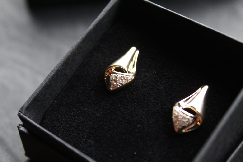 CZ Teardrop Drop Earrings Silver with Gold Plate