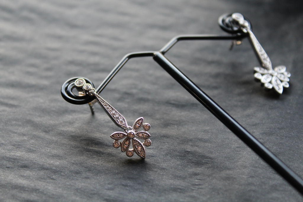 CZ Victorian Butterfly Drop Earrings
