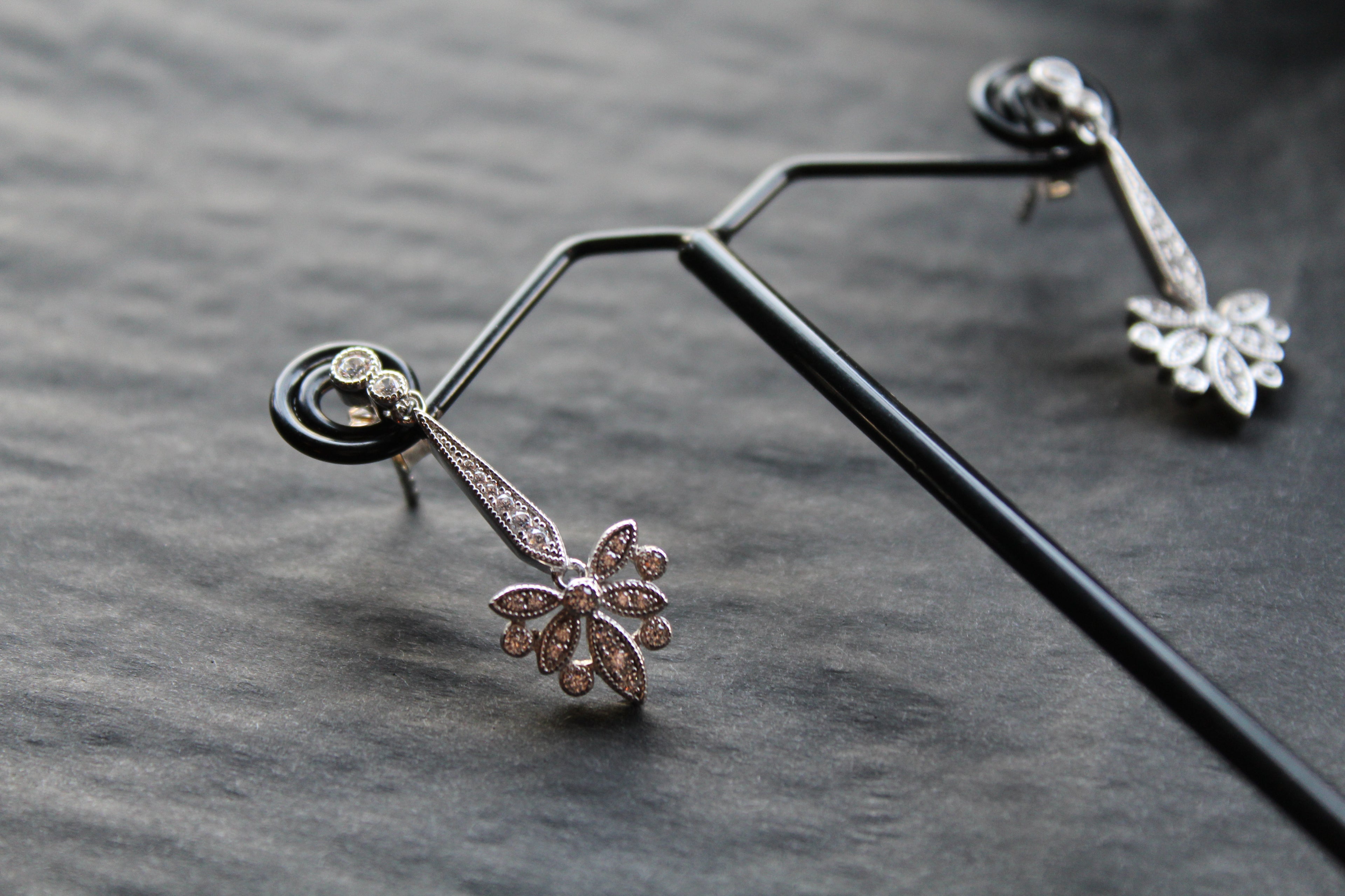 CZ Victorian Butterfly Drop Earrings